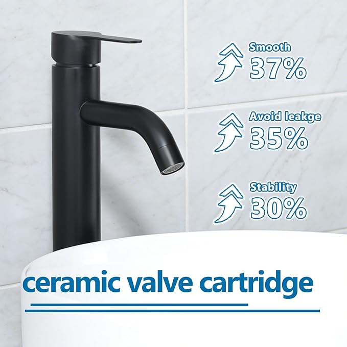 Vessel Sink Faucet Black, Single Handle Single Hole Rv Bathroom Faucet, Tall Lavatory Vanity Sink Faucets with Pop Up Drain and Two 3/8" Hoses