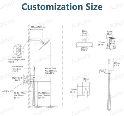 Aolemi Shower Faucet Set, High Pressure Shower System with 2-in-1 Handheld Sprayer, Wall Mount Fixture Combo with Rough-in Valve, 8 Inch Shower Head, Brushed Nickel