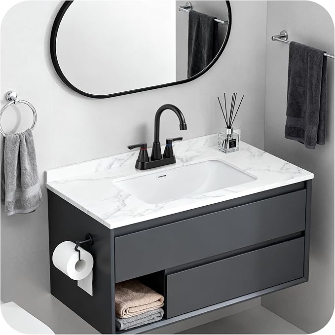 Black Bathroom Faucet 3 Hole, 4 Inch 2-Handle Centerset Bathroom Sink Faucet, Faucet for Bathroom Sink 360° Swivel Bathroom Faucets RV Lavatory Vanity Faucet with Pop-up Drain