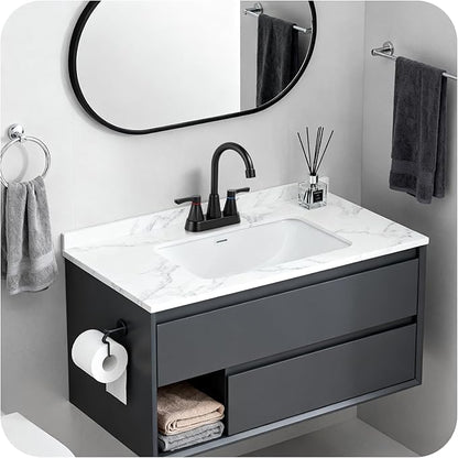 Black Bathroom Faucet 3 Hole, 4 Inch 2-Handle Centerset Bathroom Sink Faucet, Faucet for Bathroom Sink 360° Swivel Bathroom Faucets RV Lavatory Vanity Faucet with Pop-up Drain