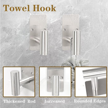 5 PCS Self Adhesive Bathroom Hardware Set,Stainless Steel Towel Rack Set Include 16In Bath Towel Bar+Toilet Paper Holder+3 Towel/Robe Hooks Wall Mounted Bathroom Accessory Kit(Brushed Nickel)