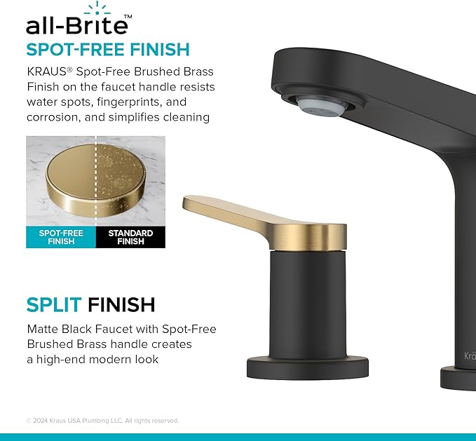 KRAUS Indy Widespread Bathroom Faucet in Spot-Free Brushed Brass/Matte Black with 2 Handles, Pop Up Drain and Supply Lines, FUS-14103SFBBMB