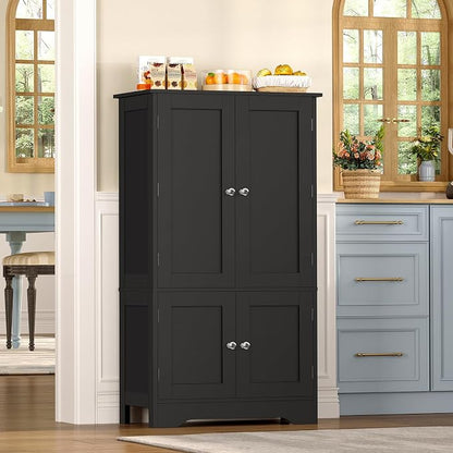 Storage Cabinet with 4 Doors, Kitchen Cabinet with 6 Door Shelves | Kitchen Pantry Cabinet with Adjustable Shelves, for Living Room, Dining Room, Bathroom, Black