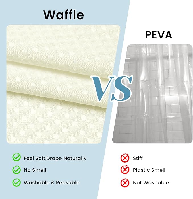 SORTTO No Hook Shower Curtain with Snap in Liner Set Waffle Shower Curtain for Bathroom Hotel Style Fabric Waterproof Inner Liner，71" W x 74" H, Ivory