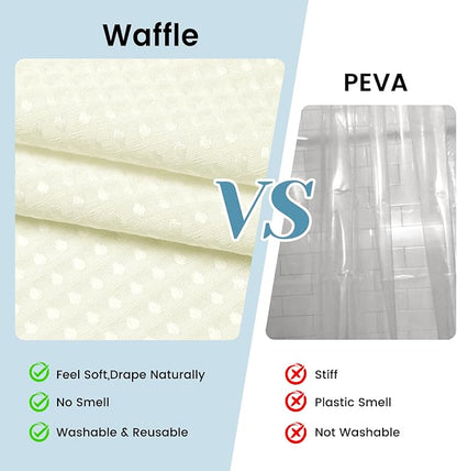 SORTTO No Hook Shower Curtain with Snap in Liner Set Waffle Shower Curtain for Bathroom Hotel Style Fabric Waterproof Inner Liner，71" W x 74" H, Ivory