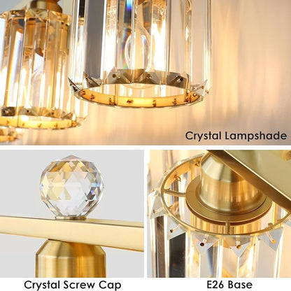 3-Light Gold Bathroom Light Fixtures,Modern Bathroom Vanity Lights Fixture with Clear Crystal Glass Shade, Modern Crystal 3 Lights Wall Sconce for Mirror Bedroom Living Room