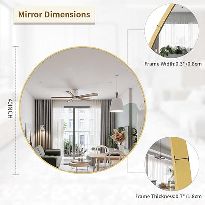 BEAUTYPEAK 40 Inch Round Mirror, Metal Frame Circle Mirror, Gold | Wall Mounted for Entryway, Bathroom, Vanity, Living Room