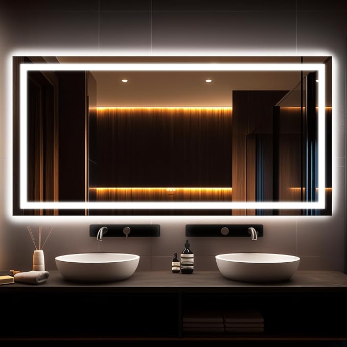 36x72 Inch LED Bathroom Mirror with Lights | Extra Large Lighted Smart Vanity Mirror with Memory Function, Anti-Fog, Backlit + Front Lit, Dimmable 3-Color Temperature