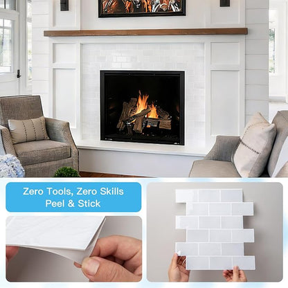 Art3d 10-Pack Subway Peel and Stick Backsplash, White Marble, 12 x 12 Inch | Thickened Design, No Warping, Durable, Self-Adhesive, Sturdy, for Kitchen, Bedroom, Ideal for New Home Buyers, Future Movers