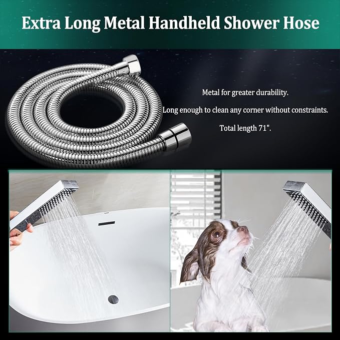 All Metal For California Rain Shower Head with Handheld Spray Combo, YDmeet 8 Inch Rainfall Shower Head, Stainless Steel Handheld, 3 Way Diverter, Adjustable Extended Arm, 71" Long Hose, Chrome