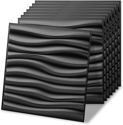 Art3d 100 Pack Decorative 3D Wall Panels, 97 Sq.Feet PVC Interior Wall Décor, 11.8"x11.8", Black