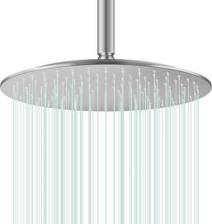 All Metal Rain Shower Head - Heavy Duty Stainless Steel, Easy Install, High Water Flow, Ultra-Thin Modern Design for Bathroom (Brushed Nickel, 12)