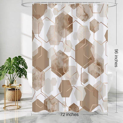 Litabel Extra Long Geometric Shower Curtain for Bathroom, 72x84 | Extra Long Modern Minimalist Shower Curtais, Beige Geometric Art Print Abstract Waterproof Bath Curtain
