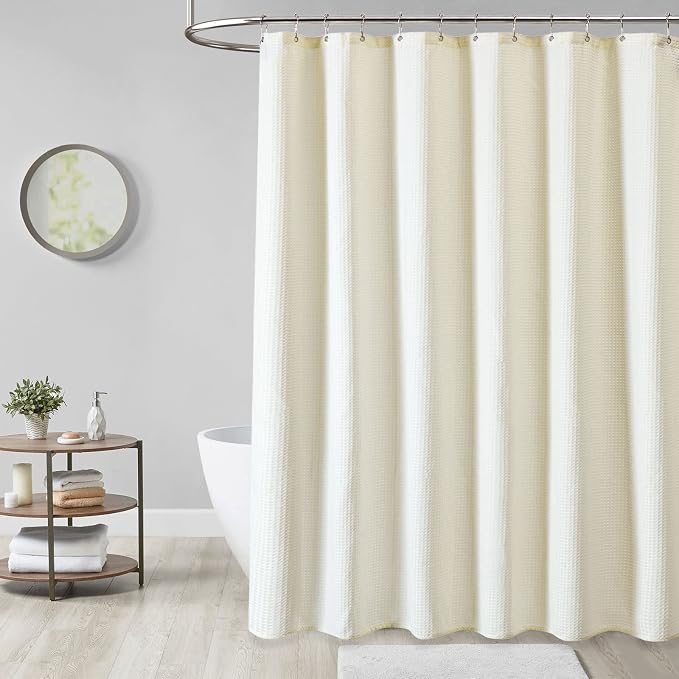 Long Waffle Shower Curtain 256 GSM Heavy Fabric 72x78 Cream/Ivory | 78 Inch Long, Thick Cloth, Weighted Hem, Water Repellent, Tall Hotel Luxury Polyester Shower Curtains for Bathroom 12 Hooks