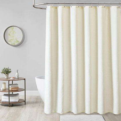 Stall Waffle Shower Curtain 256 GSM Heavy Fabric 54x78 Cream/Ivory | 54 x 78 Inch Long, Thick Cloth, Weighted Hem, Water Repellent, Hotel Luxury Polyester Shower Curtains for Bathroom 10 Hooks