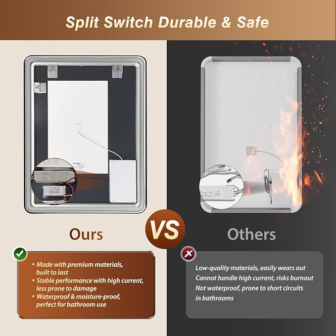 32x40 Inch LED Bathroom Mirror with Black Frame,Front and Backlit Vanity Mirror,Tempered Glass,Stepless Dimmable Wall Mirrors with Anti-Fog, 3 Colors, Memory, Waterproof, LED Smart Bathroom Mirror