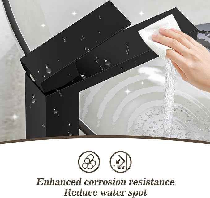 Black Tall Bathroom Faucet Vessel Sink Faucet Single Hole Bathroom Vessel Sink Faucet Single Handle with Water Supply Hose Above countertop Sink and Pop Up Sink Drain,BF3530P-MB-V