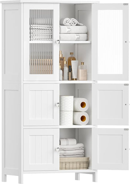 Akxomel 43.3'' H Bathroom Storage Cabinet with 6 Doors Adjustable Shelf | Bathroom Floor Cabinet, Linen Cabinet with Transparent Doors, Modern Bathroom Cabinet, Living Room, Kitchen, White