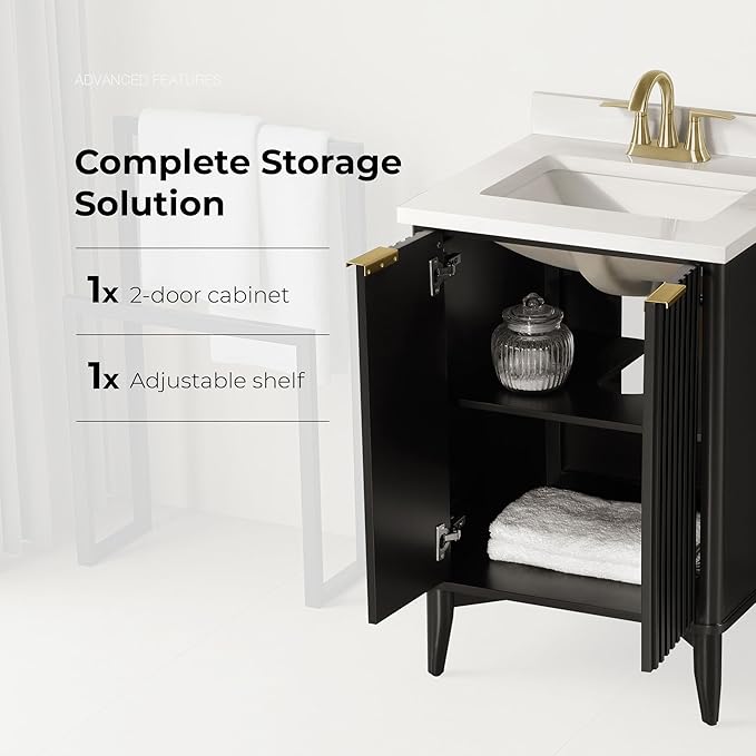 OVE Decors Indy 24 in. Undermount Single Sink Bathroom Vanity with White Engineered Marble Top, Onyx Black