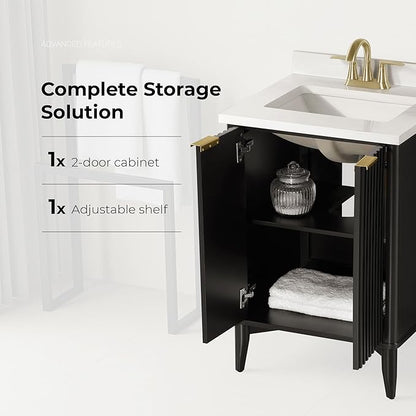 OVE Decors Indy 24 in. Undermount Single Sink Bathroom Vanity with White Engineered Marble Top, Onyx Black