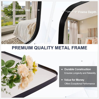 30x36” Black Bathroom Mirror, Oblong Vanity Mirror with Stainless Steel Metal Frame, Matte Black Oval Mirror for Over Sink, Modern Anti Rust Wall Mounted