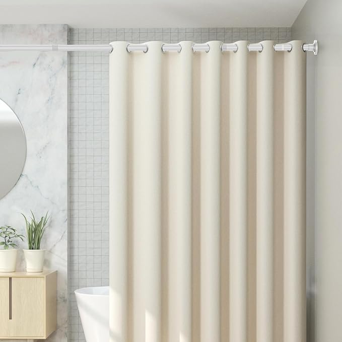 CorkLatta White Shower Curtain Rod 31 to 80 Inch,1 Inch Diameter Adjustable Spring Tension Stainless Steel Telescoping Rod,Easy Install,No Rust | Stainless Steel Tension Curtain Rod Non slip, No Drill Shower Rods for Bathroom,Easy Install