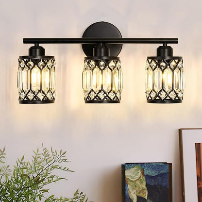 CVKASH 3 Light Bathroom Vanity Light Fixture Over Mirror Black Vintage Vanity Lights with Glass Shade Farmhouse Wall Sceonce for Bedroom Dressing Room Living Room Hallway Cabinet
