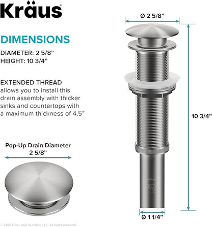 KRAUS Pop-Up Drain in Satin Nickel, PU-10SN