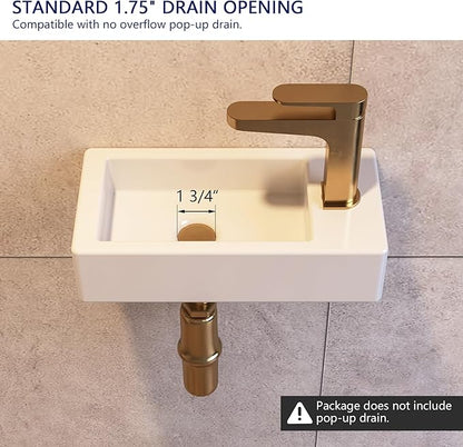 DeerValley DV-1V081RA Wall Mount Sink, Mini Rectangle Bathroom Sink, Small Bathroom Cloakroom White Ceramic Wash Basin without Overflow(Right Hand)