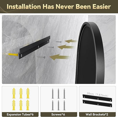 Brightify 20x53 Inch Black Oval Full Length Mirror for Bathroom, Oversized Large Mirror, Vanity Mirrors Metal Frame, Wall Mounted Mirror for Entry Wall Decorative Hang Vertical and Horizontal