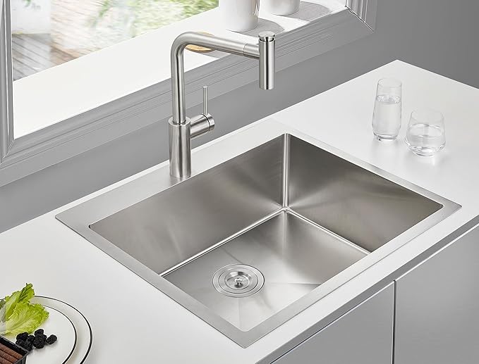 25 x 22 Inch Drop In Kitchen Sink 18 Gauge 304 Stainless Steel | 25"x22" Drop-in Sink | 18 Ga 304 SS | 1-hole | Topmount | Single Bowl | 9" Deep Basin| Large kitchen/prep