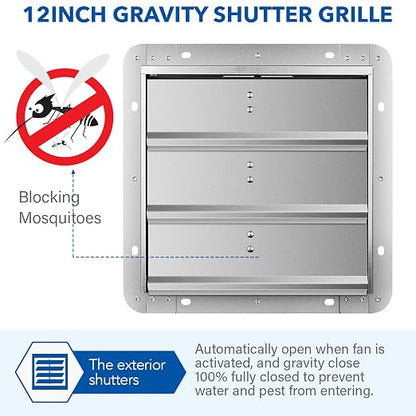 Simple Deluxe 12-Inch Square Aluminum Automatic Gravity Shutter Louver Vent, Silver,2-Pack