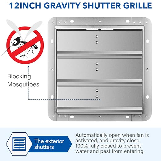 Simple Deluxe 12-Inch Square Aluminum Automatic Gravity Shutter Louver Vent, Silver