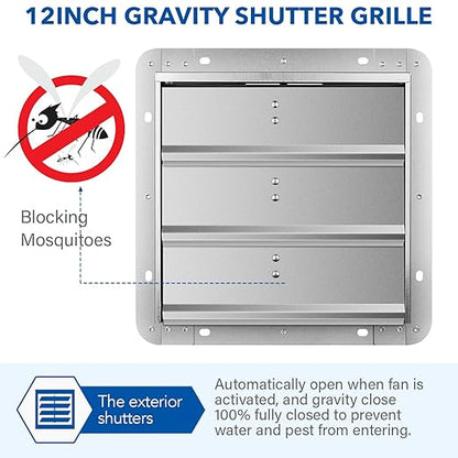 Simple Deluxe 12-Inch Square Aluminum Automatic Gravity Shutter Louver Vent, Silver