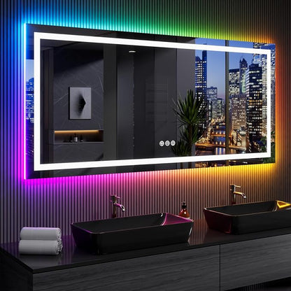 LOAAO 77"X36" RGB LED Bathroom Mirror with Lights, UL Listed | Anti-Fog, Dimmable, RGB Backlit + Front Lighted, Memory Function, Tempered Glass