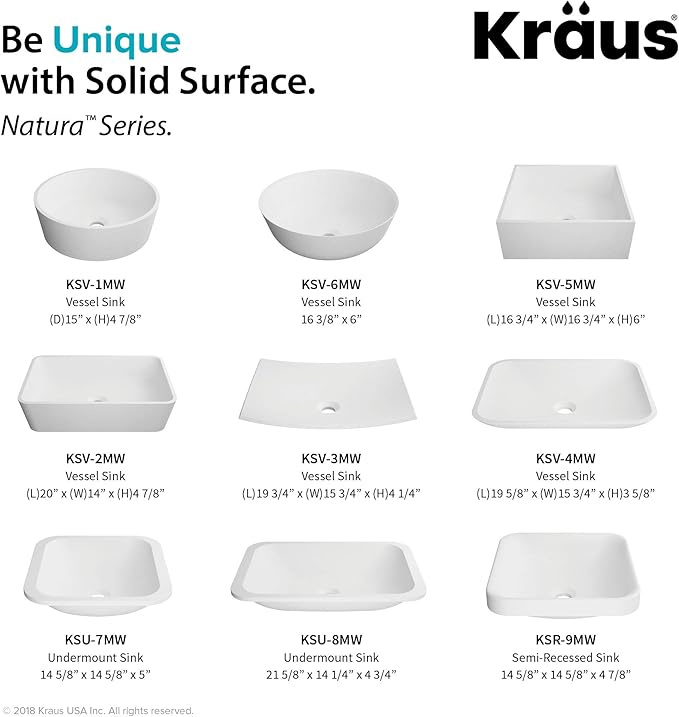 Kraus KSR-9MW Natura Bathroom Sink, Matte White