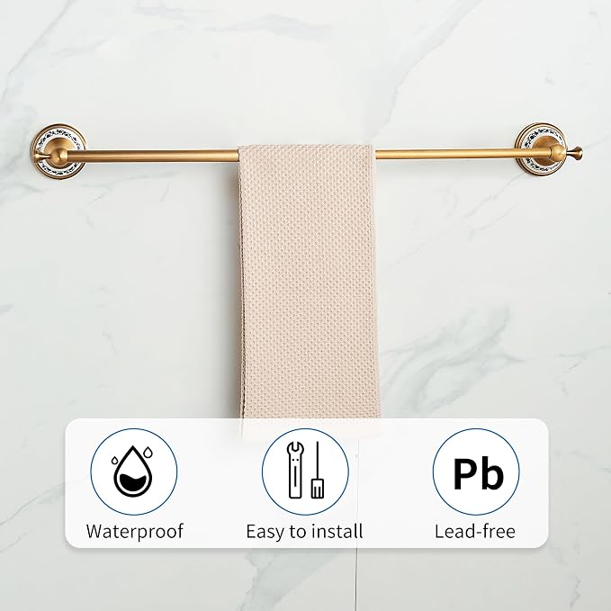 Antique Bronze Brass Towel Bar,Adjustable 15.5 to 27.5 Inch Bath Towel Bar Rack for Bathroom Towel Holder, Wall Mounted Bathroom Hardware Accessories,Porcelain Design