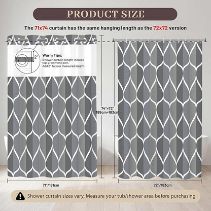 Gelbchu Dark Gray No Hook Shower Curtain with Snap-in Liner, 71 x 74 Inch | Built-In Hooks, Mesh Top Window, Water-Repellent, Machine Washable, Quick Drying, Premium Polyester, Hotel Style, Modern