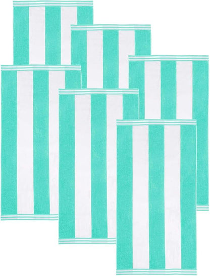 Superior Cotton Striped Beach Towels, Colorful Towels for Adult, Kid, Pool, Swimming, Sand, Travel, Large Oversized, Absorbent, Fast Drying, Bath Basics, Cabana Collection, Set of 6, Mint