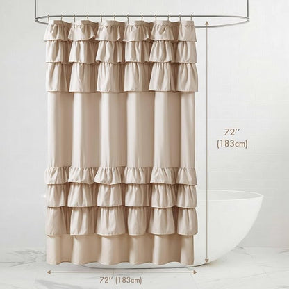 Madison Park Grace Ruffle Shower Curtain for Bathroom, 72"x 72", Beige | Farmhouse Cottage Top, Machine Washable, Shabby Chic Ruffled Decor Fabric, Privacy Screen, Solid Color