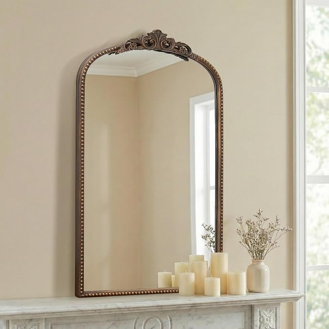 Micasso Bathroom Mirror for Over Sink: 19"x31" Bronze Vintage Arched Mirror | Traditional Ornate Baroque Decorative Antique Wall Mirror for Bedroom/Entryway/Hallway/Dresser/Vanity/Mantel/Nightstand