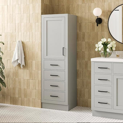 ARIEL Hepburn Bathroom Storage Cabinet - Solid Hevea Wood and Fully Assembled for Long-Lasting Durability and Sophisticated Finish, Freestanding Linen Bathroom Cabinet - 65”H x 20”W x 16”D, Grey