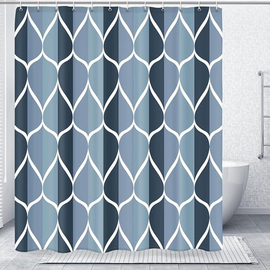 Gelbchu Geometric Shower Curtain for Bathroom, Aegean Blue, 72x84 Inch | with Hooks, Premium Polyester, Quick Dry, Water Repellent, Machine Washable, Rustproof Grommets, Modern Minimalist