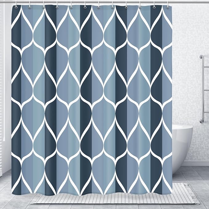 Gelbchu Geometric Shower Curtain for Bathroom, Aegean Blue, 72x78 Inch | with Hooks, Premium Polyester, Quick Dry, Water Repellent, Machine Washable, Rustproof Grommets, Modern Minimalist