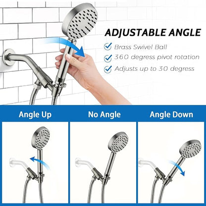 G-Promise All Metal Handheld Shower Head with Shut Off Valve & Long Hose | Built to Last, Water-Saving On/Off Pause Valve, Solid Brass Bracket Holder, 70" to 75" Flexible Stainless Steel Hose