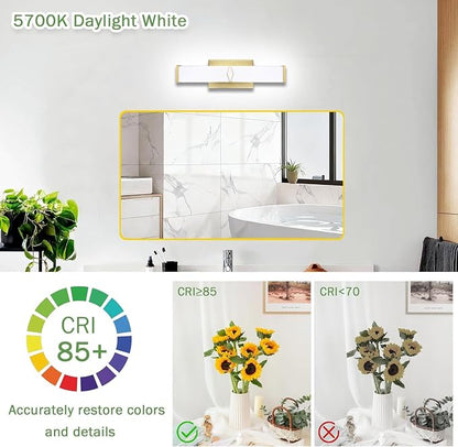 16 Inch Bathroom Vanity Light 2000LM, AC 120V 5CCT Modern Bathroom Lighting Fixtures Over Mirror Dimmable, 20W Gold LED Vanity Lighting Fixtures Wall Sconce ETL Certified, 1Pack