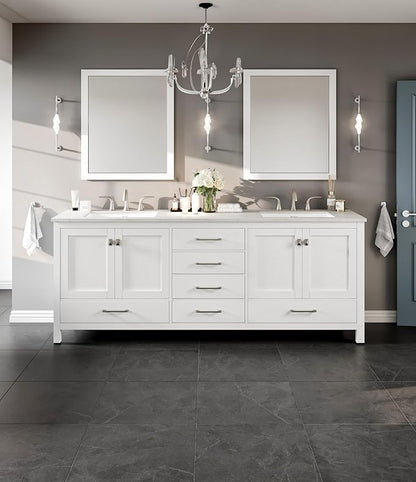 Eviva Aberdeen 84 in. White Double Sink Bath Vanity with Carrara Quartz Top and Undermount Porcelain Sinks