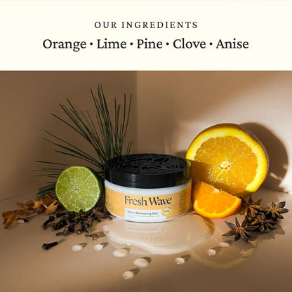 Fresh Wave Orange Odor Eliminator Gel 3-Pk 7 oz - Air Freshener for Home | Plant-based essential oils. Lasts 15-30 days per jar. No plug-in needed. Pet-safe, closet and bathroom deoderizer.