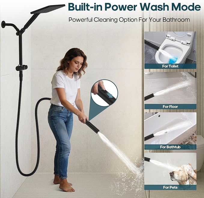Filtered Shower Head with Handheld Combo High Pressure Shower Head with Filters 10 Inch Rain Shower Head Height Adjustable Dual Water Softener Shower Head for Hard Water - Removes Chlorine