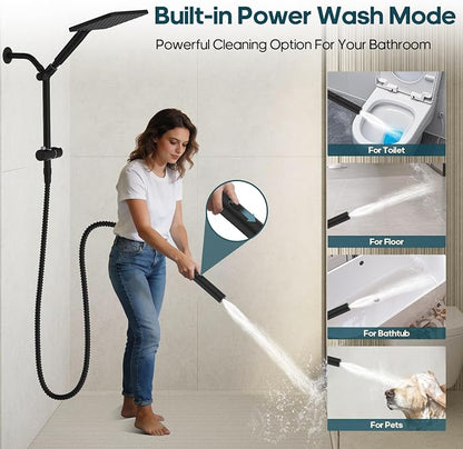 Filtered Shower Head with Handheld Combo High Pressure Shower Head with Filters 10 Inch Rain Shower Head Height Adjustable Dual Water Softener Shower Head for Hard Water - Removes Chlorine